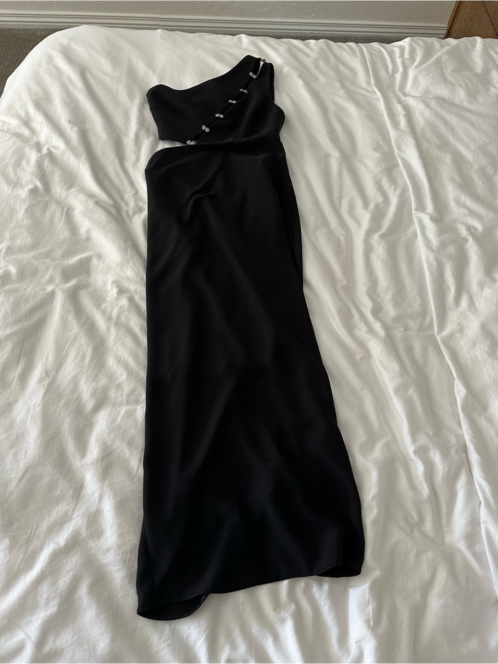 FILKK One Shoulder Embellished Cutout Black Formal Gown Size 34